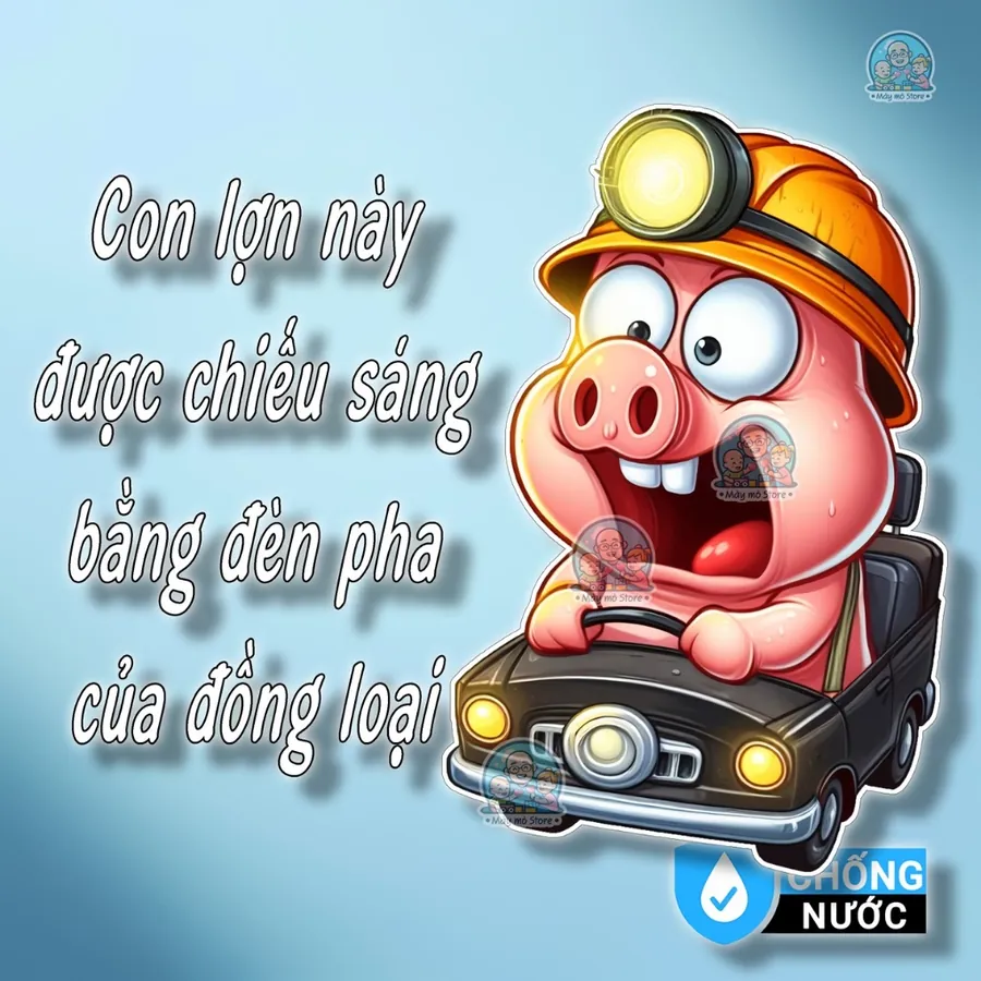 Tem Dán Xe "Con Heo Chiếu Đèn Pha"