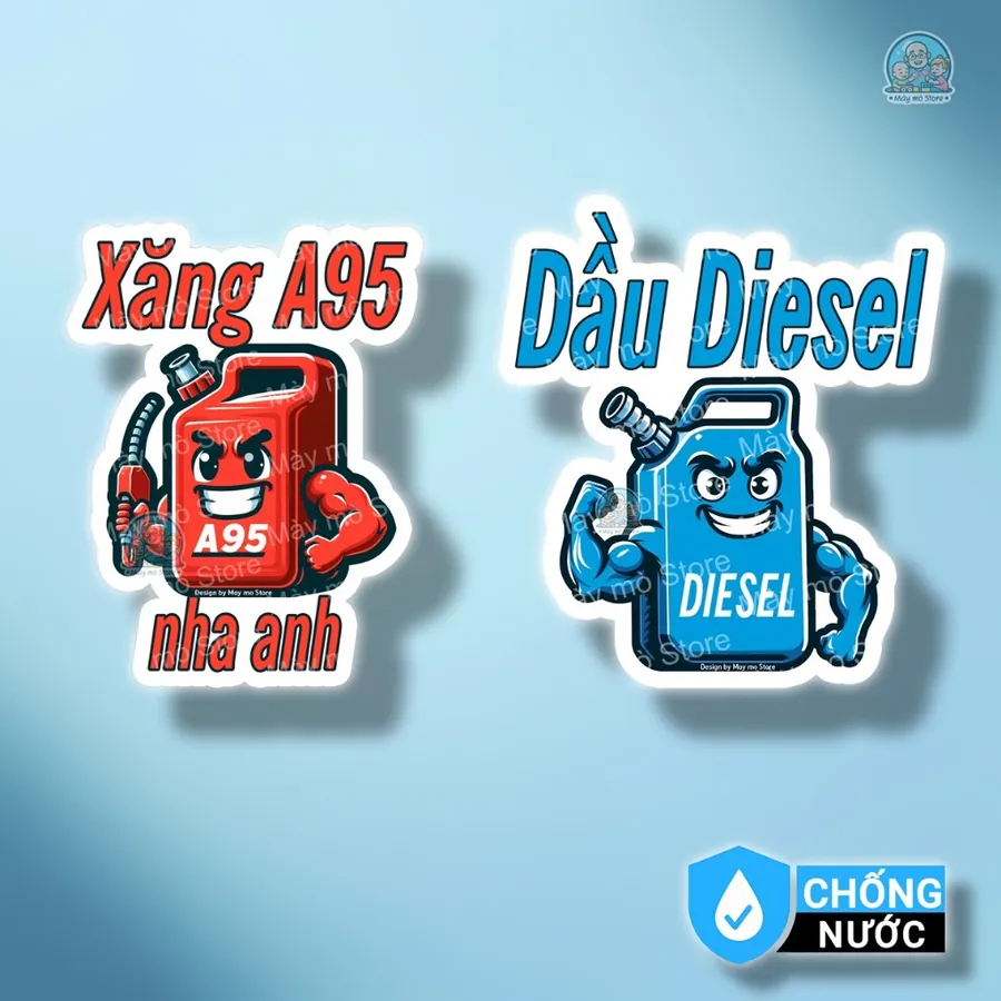 Tem Dán Nắp Bình Xăng Ô Tô A95 – Dầu Diesel (2 màu xanh đỏ)