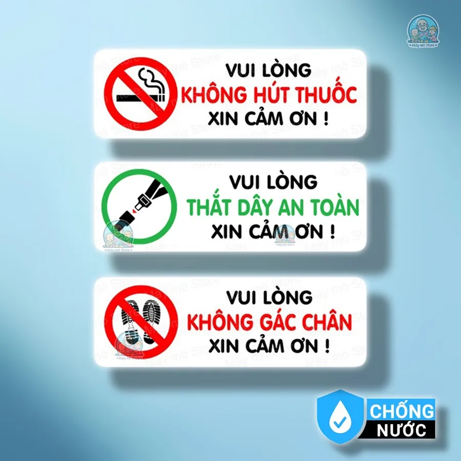 Tem Dán Xe No Smoking – Không Gác Chân – Thắt Dây An Toàn